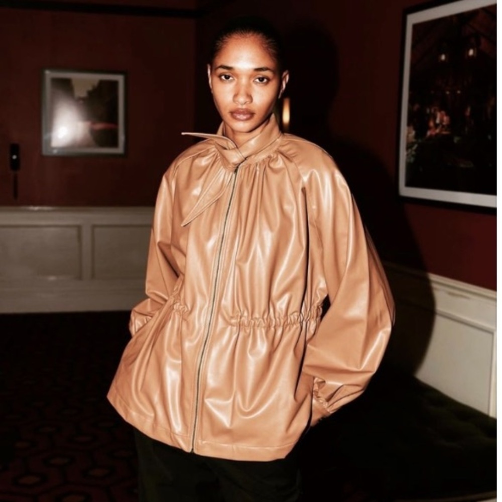 Deveaux New York Ari Camel Brown Vegan Faux Leather Jacket
